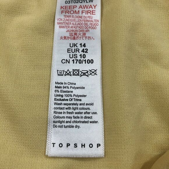 TOPSHOP Women Swimwear Size 10 Yellow Tortoise Ring Ribbed Bikini Bottom - Picture 4 of 5